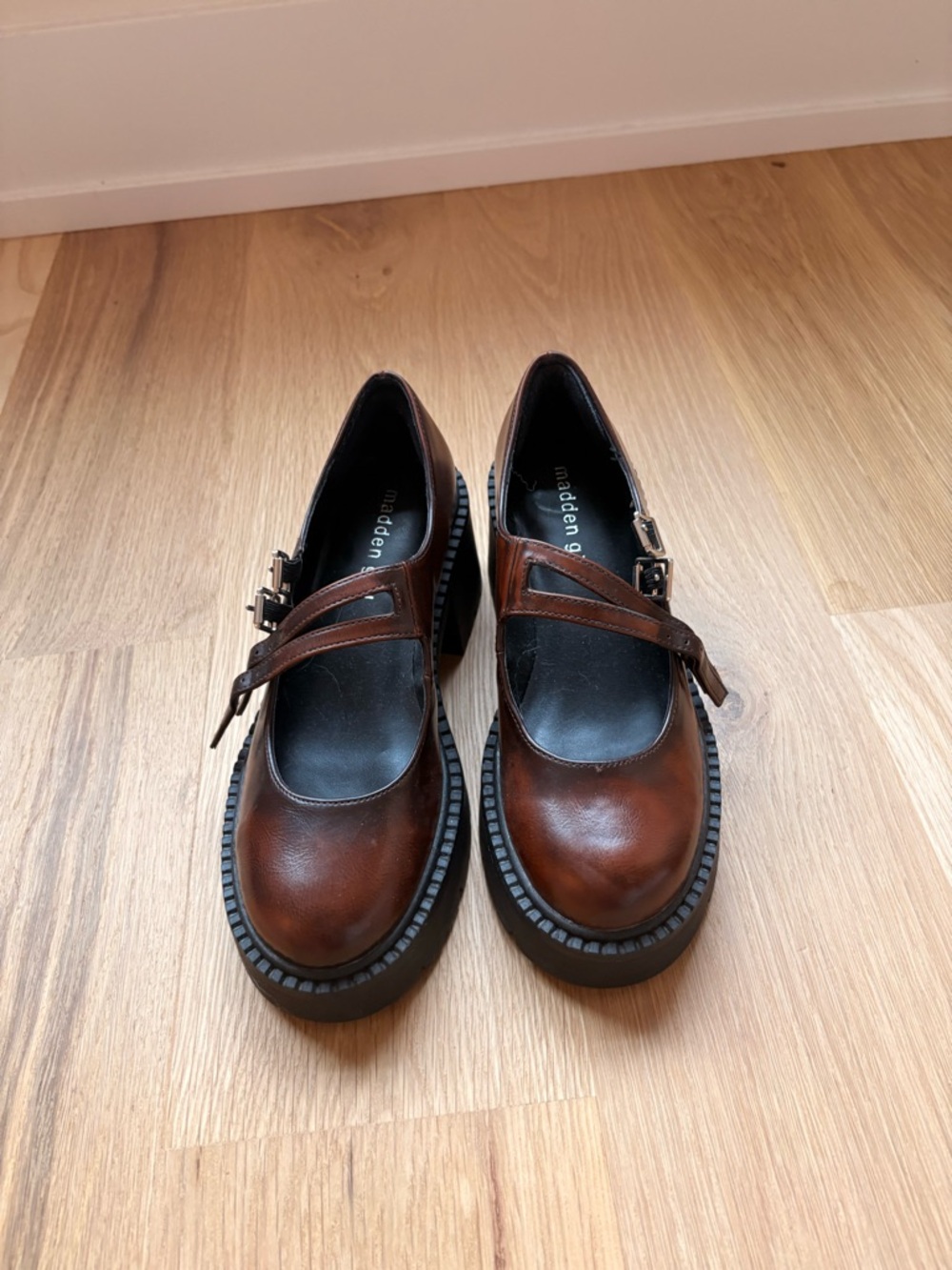 Steve Madden Brown Leather Mary Jane Platform Loafers